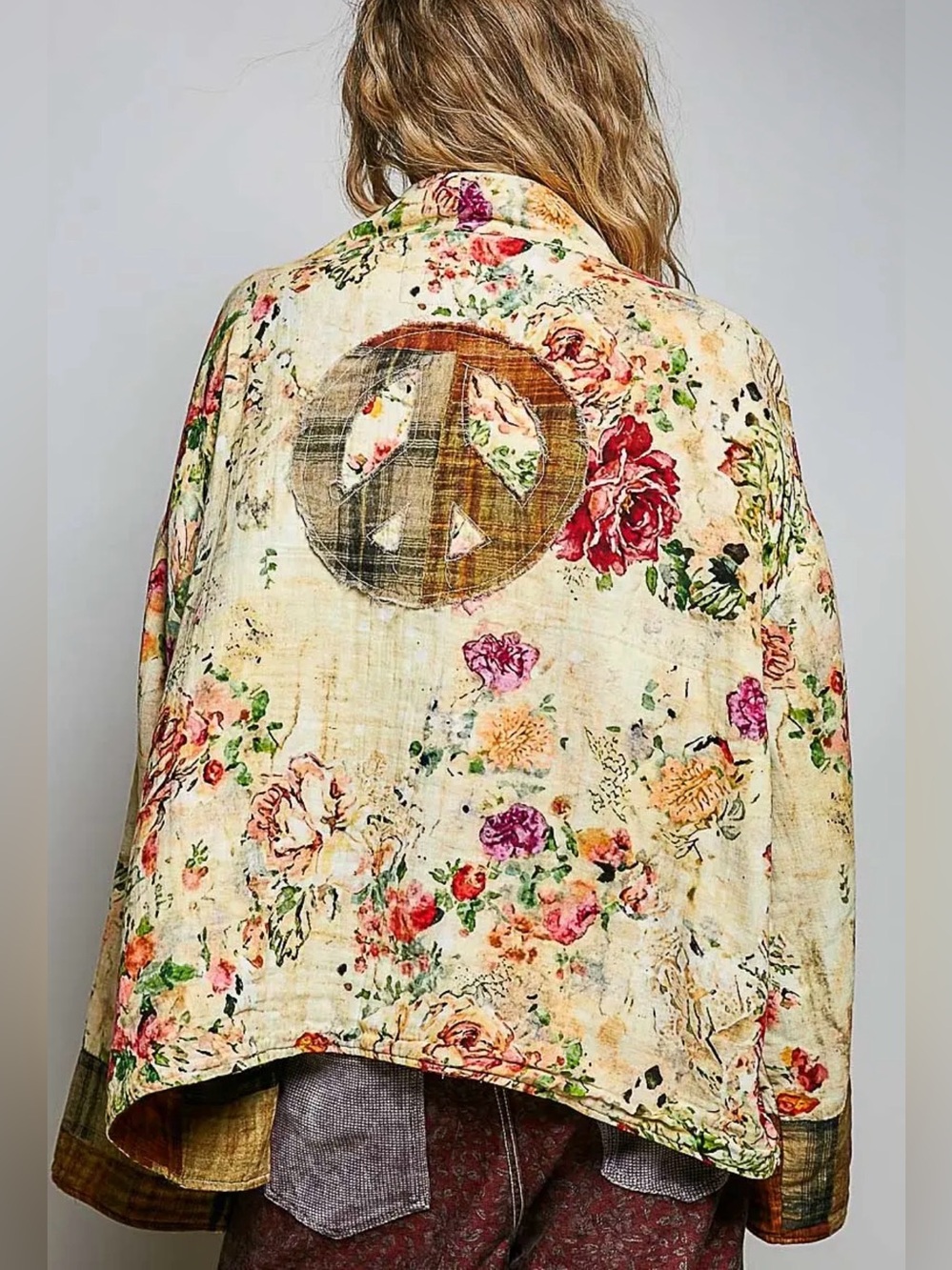 POL Floral Peace Oversized Women's Reversible Boho Jacket
